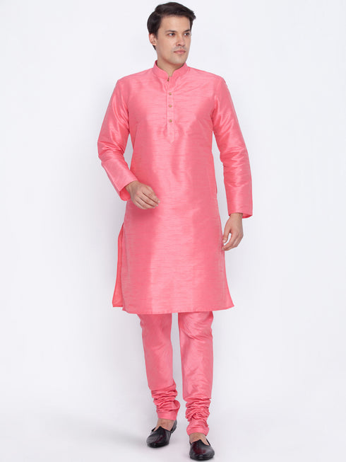 Men's Pink Cotton Silk Blend Kurta